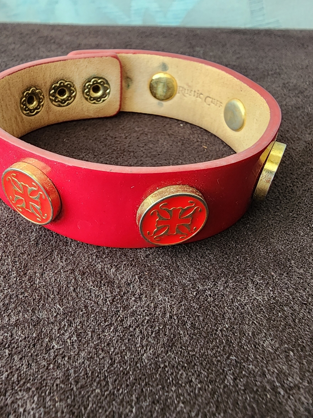 Rustic Cuff Red Medallion Cuff & Gold Darling Script Stack Set - Picture 3 of 4